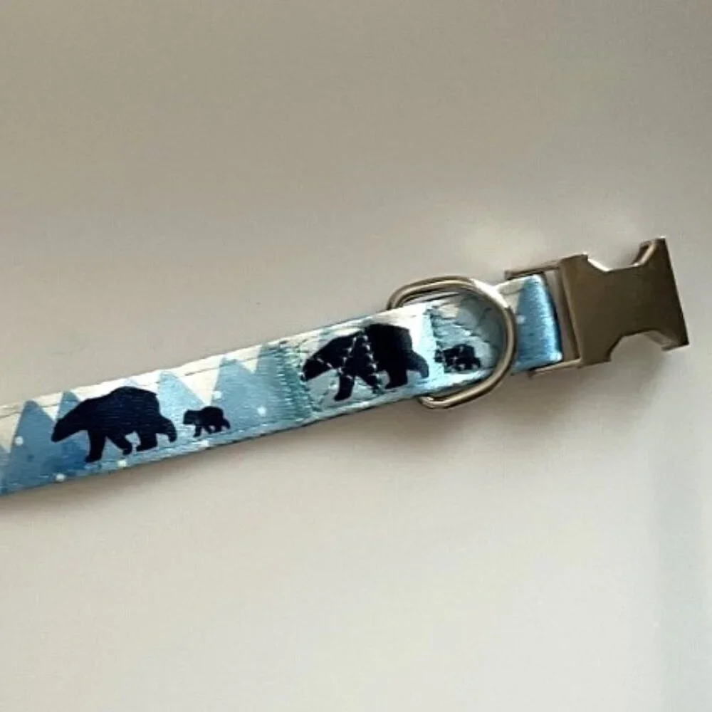 BLUE DOG COLLAR MAMA BEAR AND CUB WITH MOUNTAINS